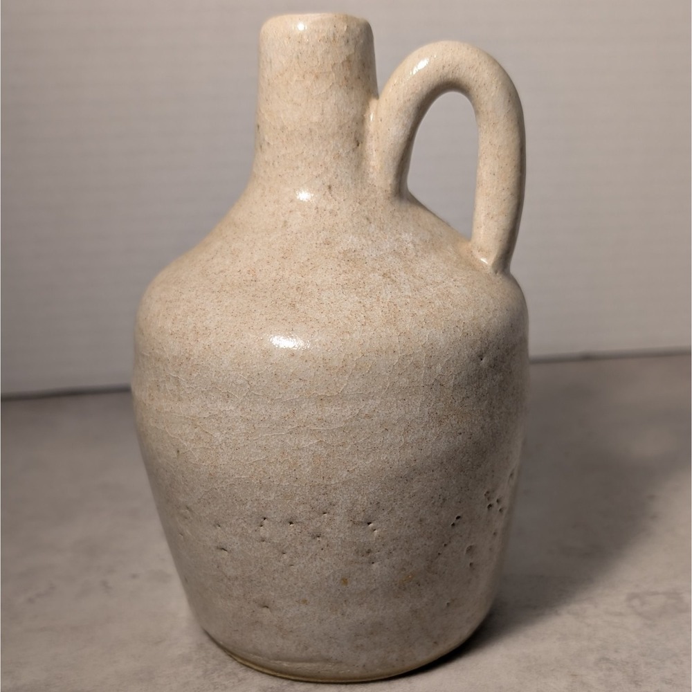 Handmade Studio Pottery Jug with Handle, Rustic Stoneware, Signed Base 6.5" Tall